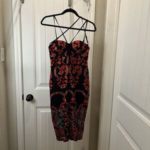 Nasty Gal Sworn to Secrecy Dress Black Red Rose Sheer Lined Sheer Womens Size S